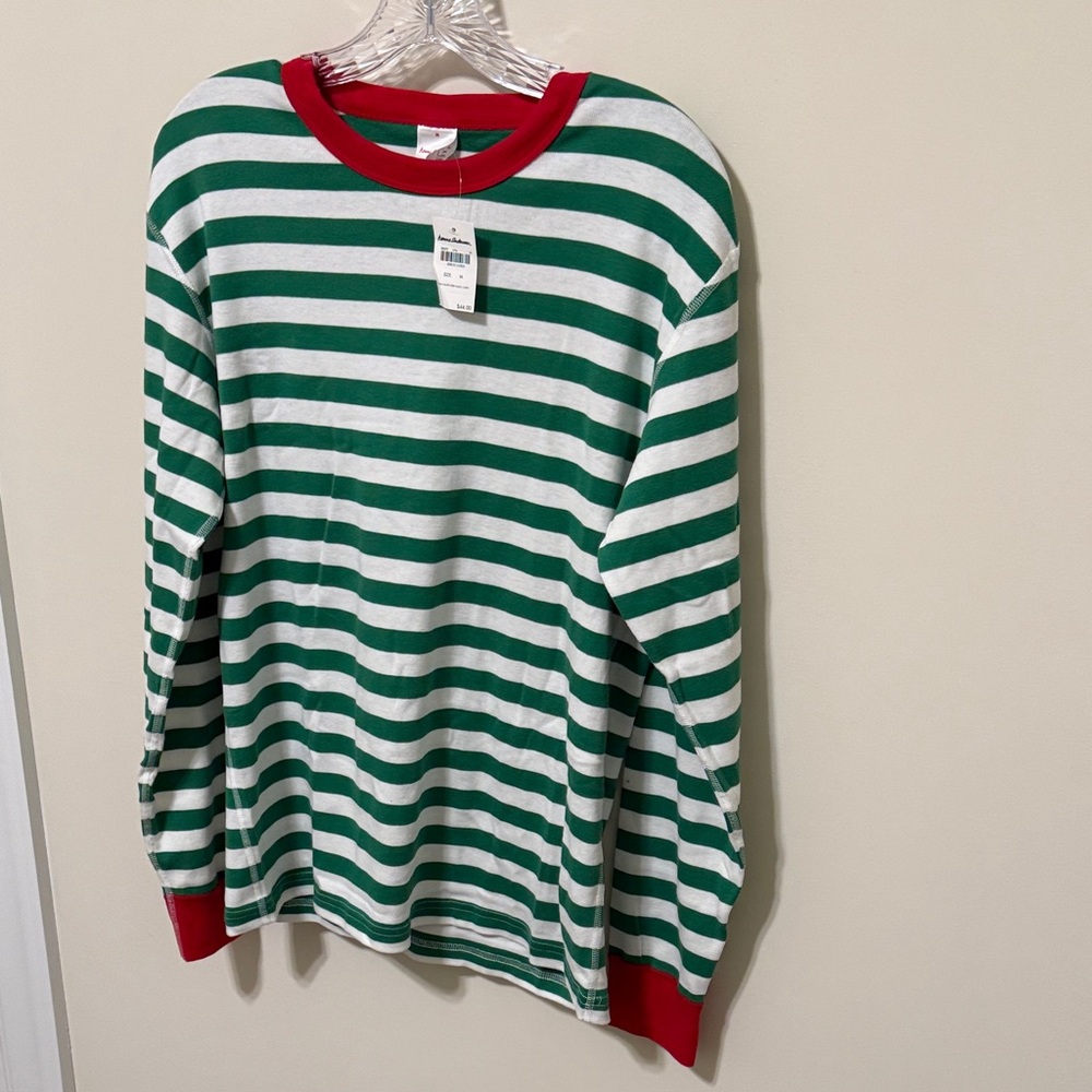 Hanna Andersson Women’s Long John Green and White Striped Pajama Top / Size M